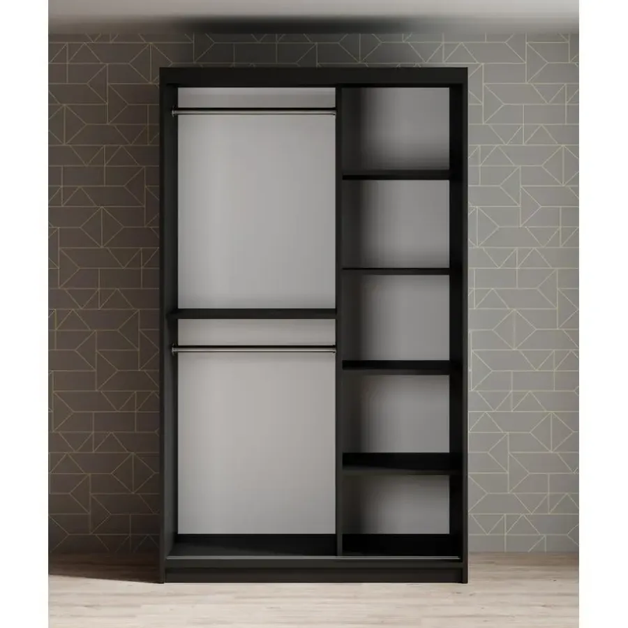 Meubella - Kledingkast Mandalin - Zwart - 120 cm - Met spiegel