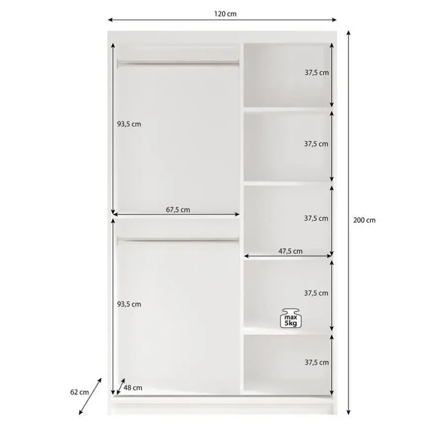 Meubella - Kledingkast Mandalin - Zwart - 120 cm - Met spiegel