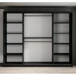 Meubella - Kledingkast Mandalin - Zwart - 250 cm - Met spiegel