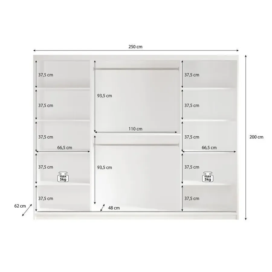 Meubella - Kledingkast Mandalin - Zwart - 250 cm