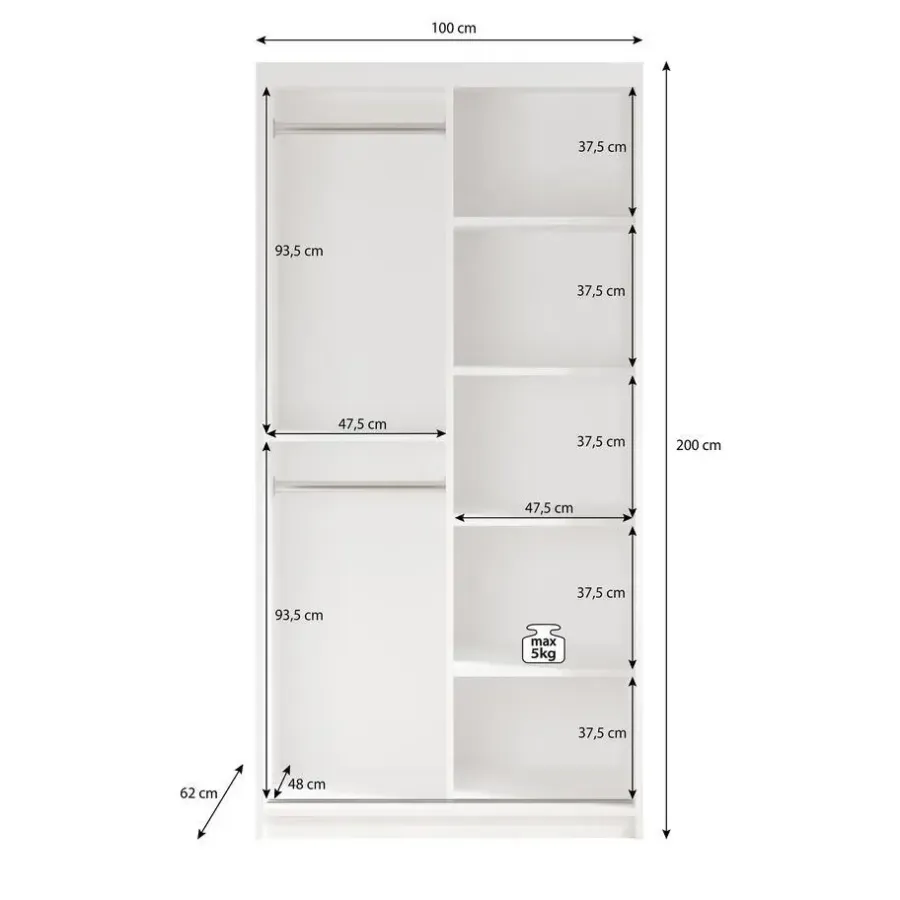 Kledingkasten|Kledingkasten-Meubella - Kledingkast Mandalin - Zwart - 100 cm