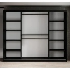 Schuifdeurkasten-Meubella - Kledingkast Marmer 2 - Zwart - 250 cm - Met spiegel