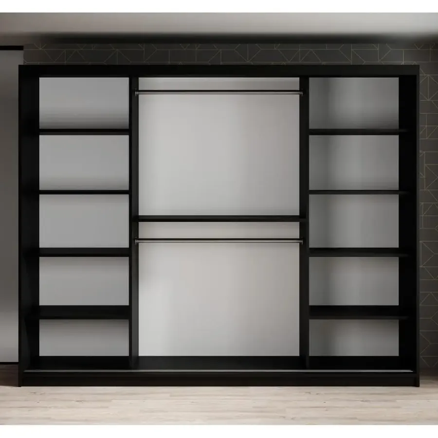 Schuifdeurkasten-Meubella - Kledingkast Marmer 2 - Zwart - 250 cm - Met spiegel