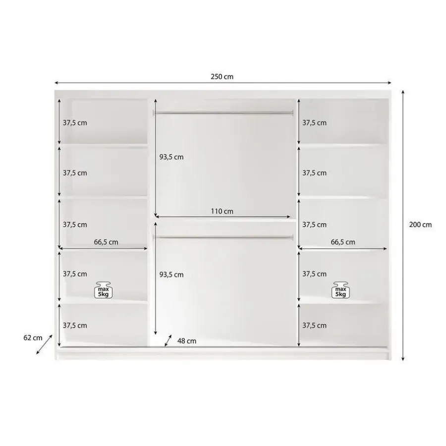 Schuifdeurkasten-Meubella - Kledingkast Marmer 2 - Zwart - 250 cm - Met spiegel