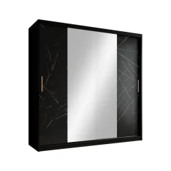 Meubella - Kledingkast Marmer 2 - Zwart - 200 cm - Met spiegel