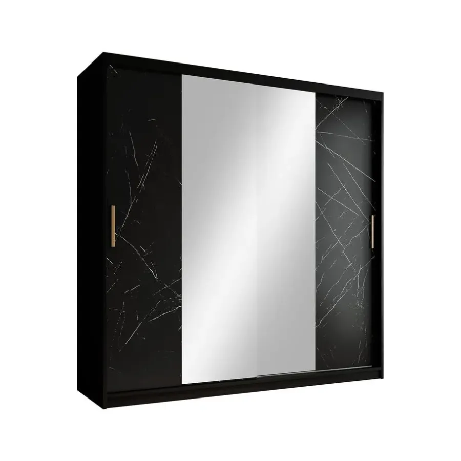 Meubella - Kledingkast Marmer 2 - Zwart - 200 cm - Met spiegel
