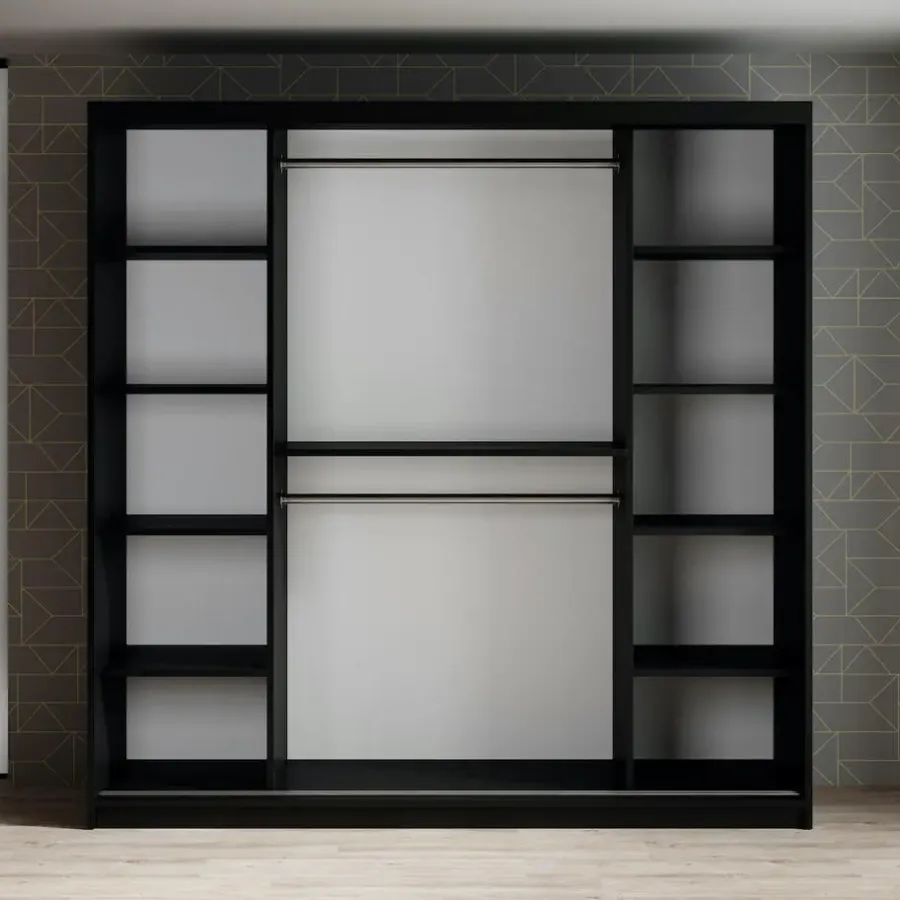 Meubella - Kledingkast Marmer 2 - Zwart - 200 cm - Met spiegel