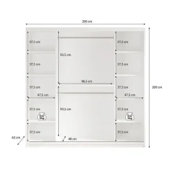 Meubella - Kledingkast Marmer 2 - Zwart - 200 cm - Met spiegel
