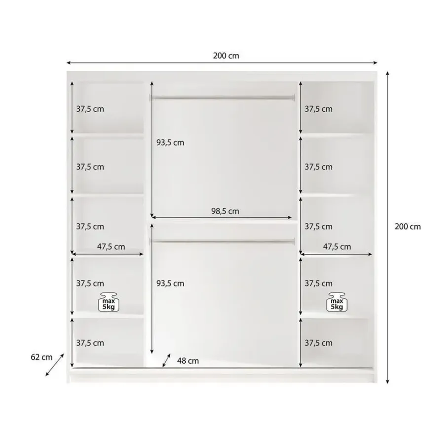 Meubella - Kledingkast Marmer 2 - Zwart - 200 cm - Met spiegel