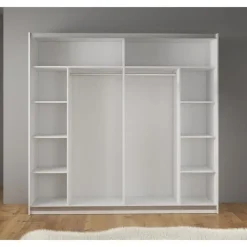 Schuifdeurkasten-Meubella - Kledingkast Mariah - Wit - 217 cm - Met spiegel