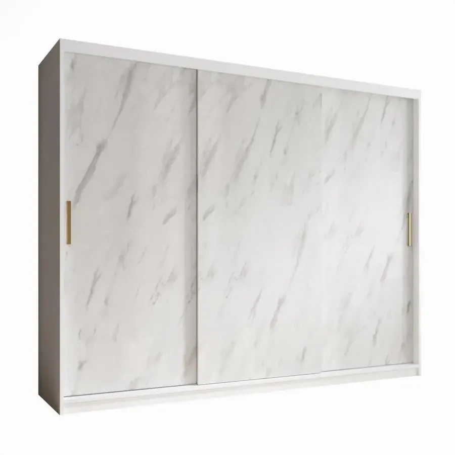 Schuifdeurkasten-Meubella - Kledingkast Marmer - Wit - 250 cm