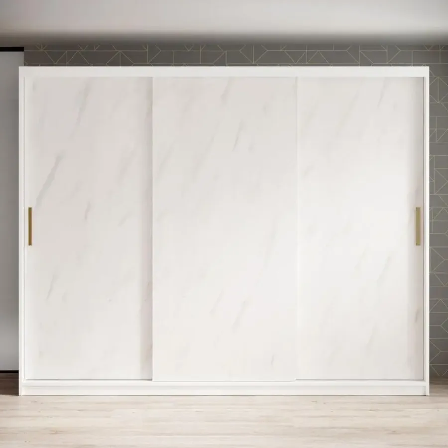 Schuifdeurkasten-Meubella - Kledingkast Marmer - Wit - 250 cm