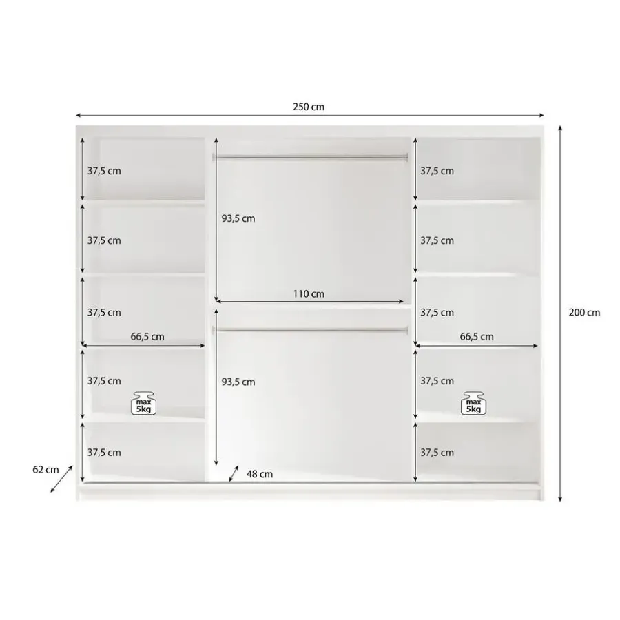 Schuifdeurkasten-Meubella - Kledingkast Marmer - Wit - 250 cm