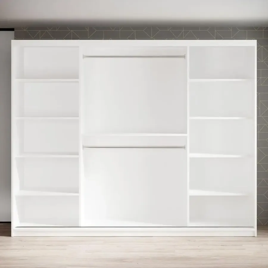 Meubella - Kledingkast Marmer 2 - Wit - 250 cm - Met spiegel
