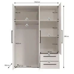Kledingkasten|Kledingkasten-Meubella - Kledingkast Mayen - Wit - 145 cm