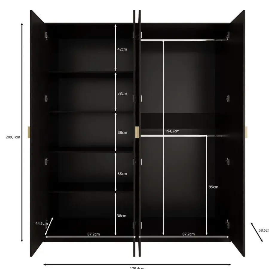 Meubella - Kledingkast Monor - Zwart eiken - 180 cm