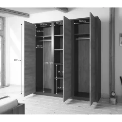 Meubella - Kledingkast Monaco - Eiken - Grijs - 166 cm