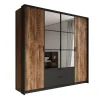 Meubella - Kledingkast Mulvey - Eiken - Antraciet - 220 cm - Met spiegel