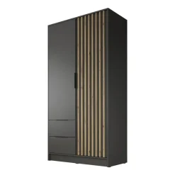 Draaideurkasten-Meubella - Kledingkast Nairobi - Antraciet - Eiken - 105 cm