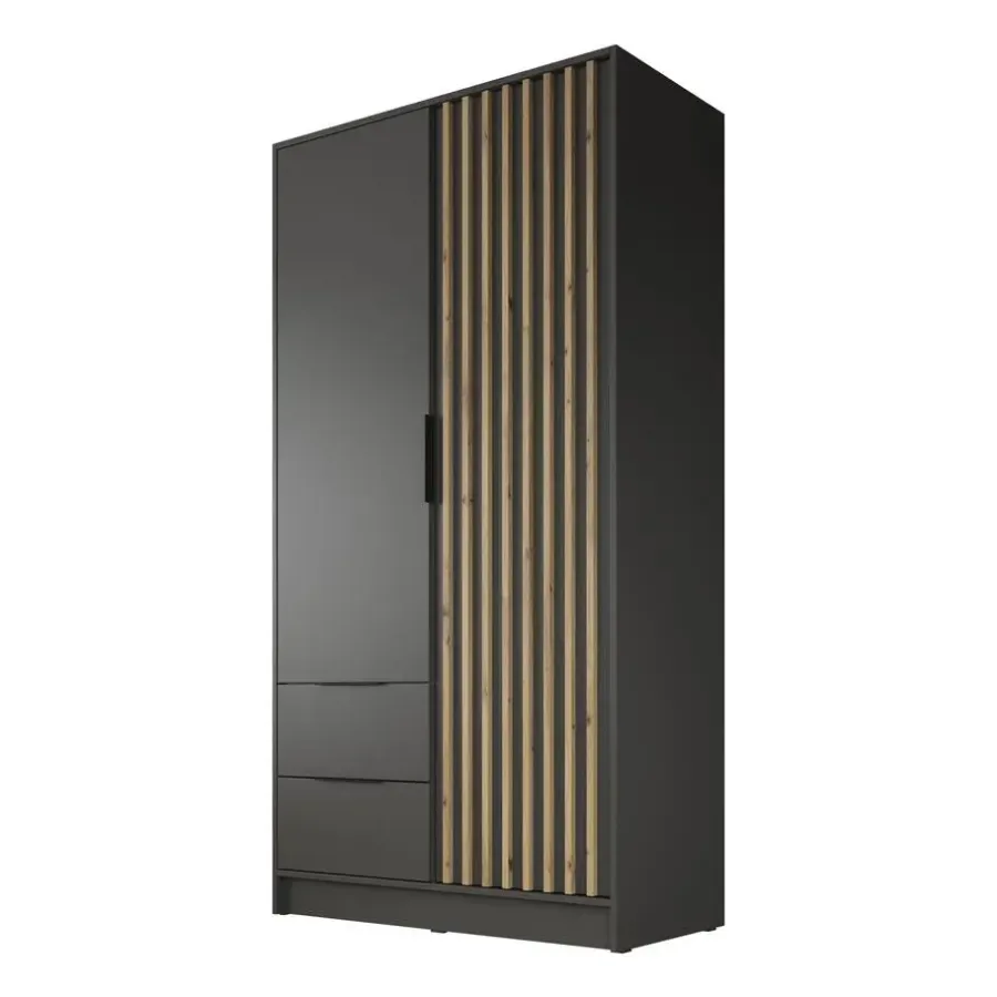 Draaideurkasten-Meubella - Kledingkast Nairobi - Antraciet - Eiken - 105 cm