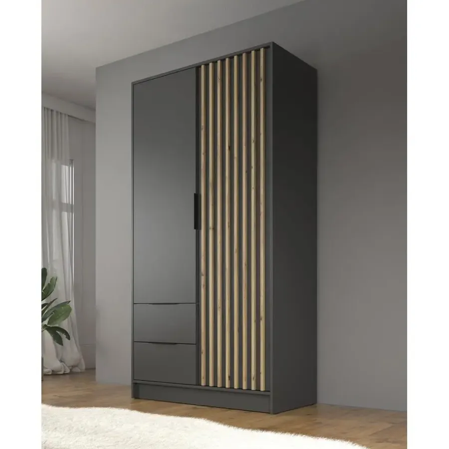 Draaideurkasten-Meubella - Kledingkast Nairobi - Antraciet - Eiken - 105 cm