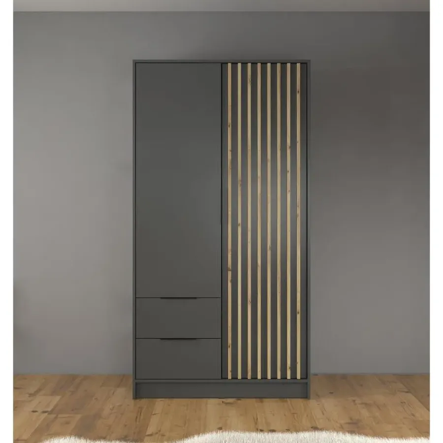 Draaideurkasten-Meubella - Kledingkast Nairobi - Antraciet - Eiken - 105 cm