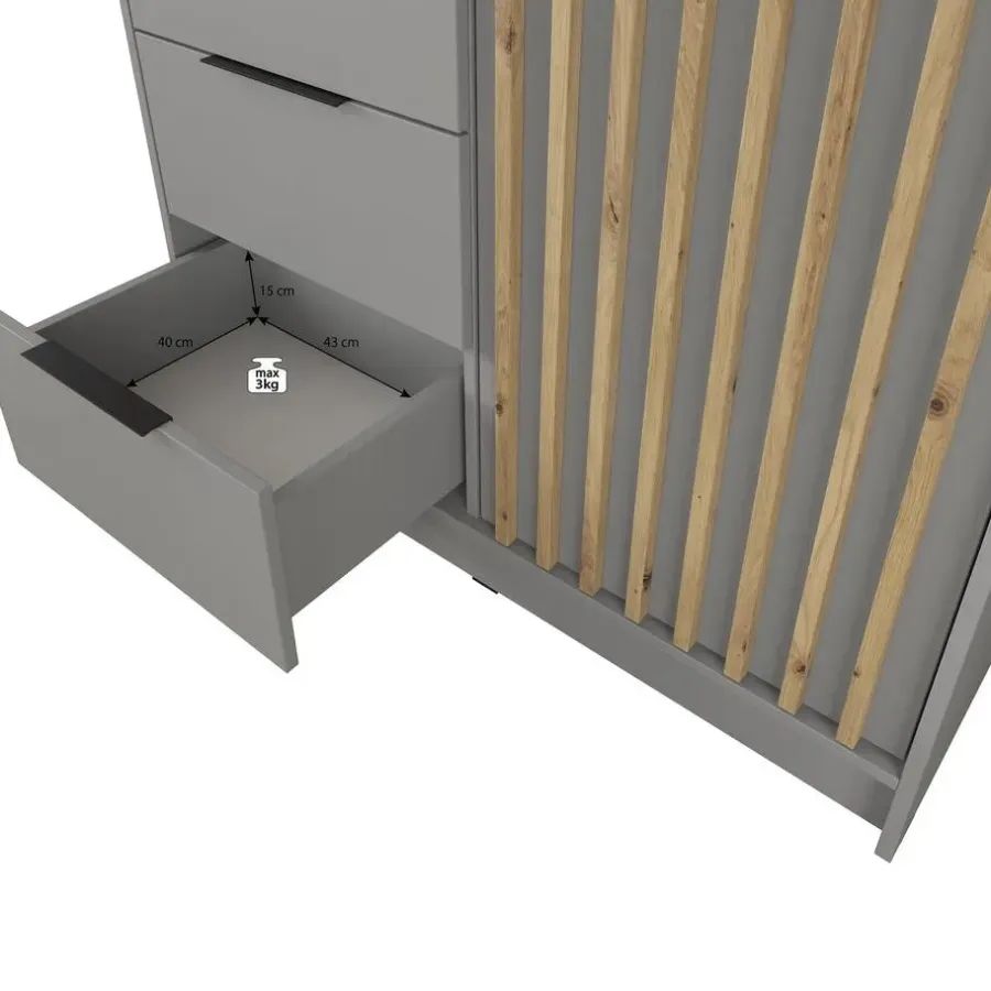 Draaideurkasten-Meubella - Kledingkast Nairobi - Antraciet - Eiken - 105 cm