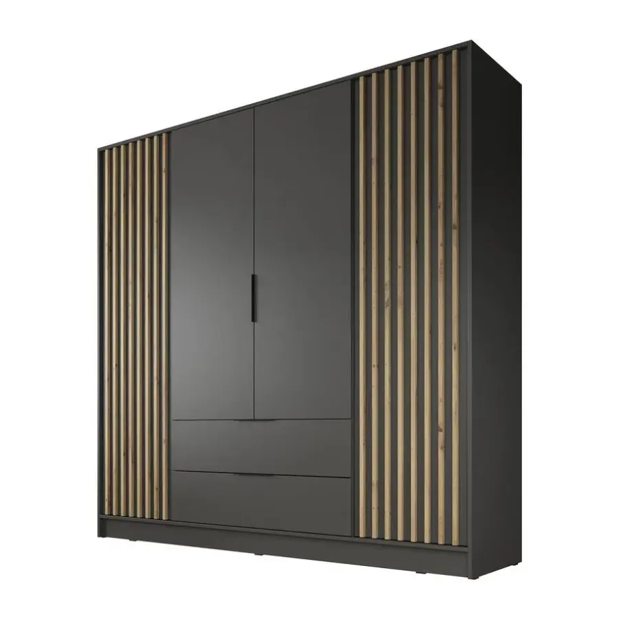 Draaideurkasten-Meubella - Kledingkast Nairobi - Antraciet - Eiken - 206 cm