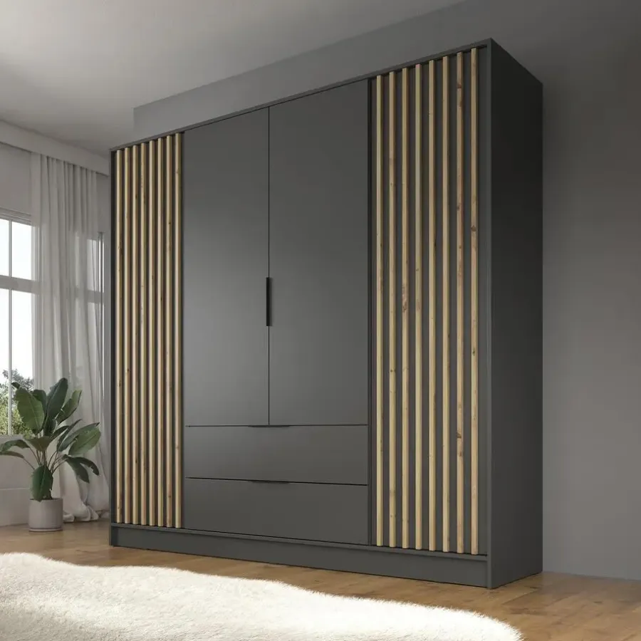 Draaideurkasten-Meubella - Kledingkast Nairobi - Antraciet - Eiken - 206 cm