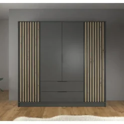 Draaideurkasten-Meubella - Kledingkast Nairobi - Antraciet - Eiken - 206 cm