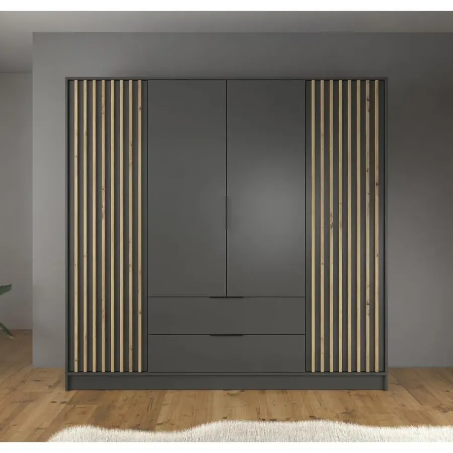 Draaideurkasten-Meubella - Kledingkast Nairobi - Antraciet - Eiken - 206 cm