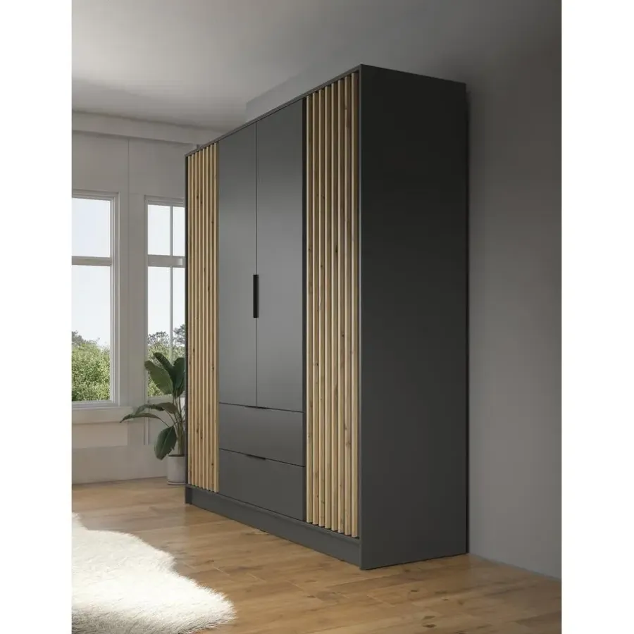 Draaideurkasten-Meubella - Kledingkast Nairobi - Antraciet - Eiken - 206 cm