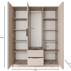 Meubella - Kledingkast Nairobi - Beige - Zwart - 155 cm