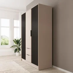 Meubella - Kledingkast Nairobi - Beige - Zwart - 155 cm