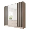 Meubella - Kledingkast Nairobi - Beige - Zwart - 206 cm - met spiegel