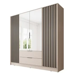 Meubella - Kledingkast Nairobi - Beige - Zwart - 206 cm - met spiegel