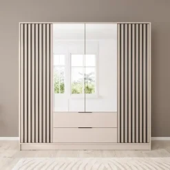 Meubella - Kledingkast Nairobi - Beige - Zwart - 206 cm - met spiegel