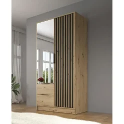 Meubella - Kledingkast Nairobi - Eiken - Zwart - 105 cm - Met spiegel