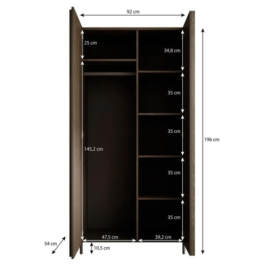 Kledingkasten|Kledingkasten-Meubella - Kledingkast Paz - Donkerbruin eiken - 92 cm