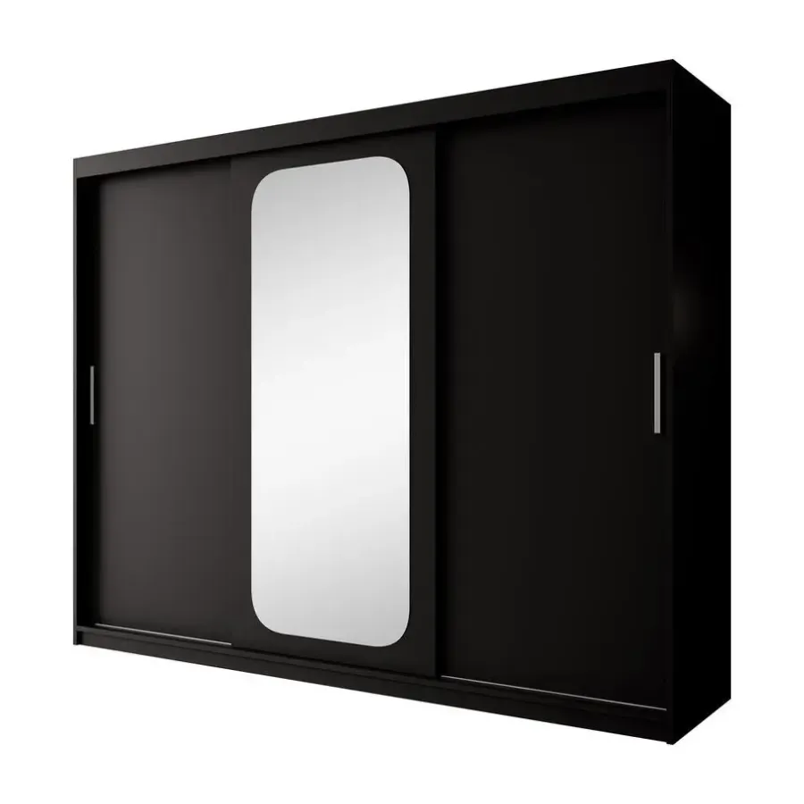 Meubella - Kledingkast Pete - Zwart - 250 cm - Met spiegel