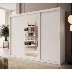 Meubella - Kledingkast Pete - Wit - 250 cm - Met spiegel