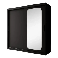 Meubella - Kledingkast Pete - Zwart - 200 cm - Met spiegel
