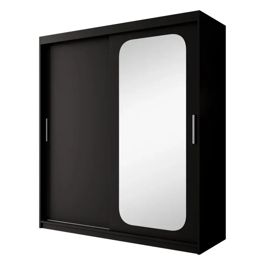 Kledingkasten|Kledingkasten-Meubella - Kledingkast Pete - Zwart - 180 cm - Met spiegel