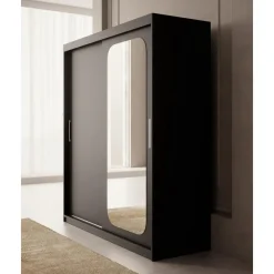 Kledingkasten|Kledingkasten-Meubella - Kledingkast Pete - Zwart - 180 cm - Met spiegel
