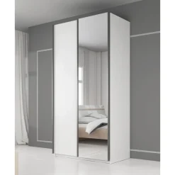 Meubella - Kledingkast Rocky - Wit - 100 cm - Met spiegel