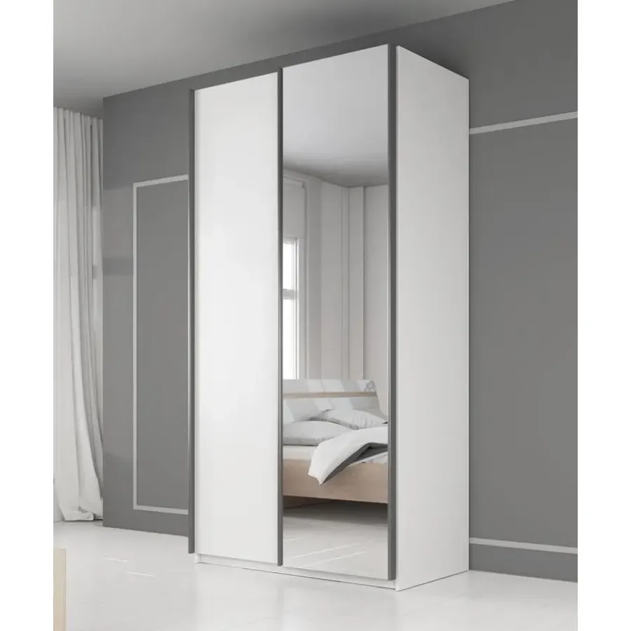 Meubella - Kledingkast Rocky - Wit - 100 cm - Met spiegel