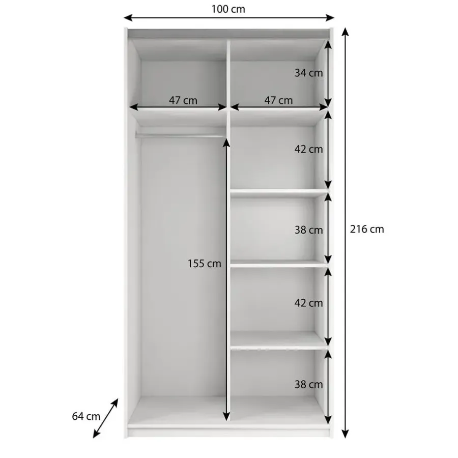 Meubella - Kledingkast Rocky - Wit - 100 cm - Met spiegel