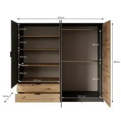 Kledingkasten|Kledingkasten-Meubella - Kledingkast Roma - Grijs - Eiken - 221 cm - Met spiegel