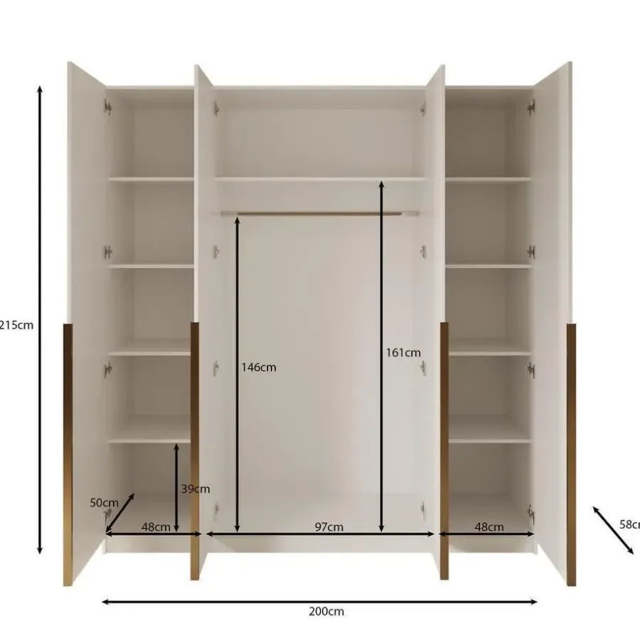 Meubella - Kledingkast Sabre 2 - Wit - 200 cm