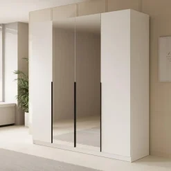 Meubella - Kledingkast Sabre - Wit - 200 cm - Met spiegel